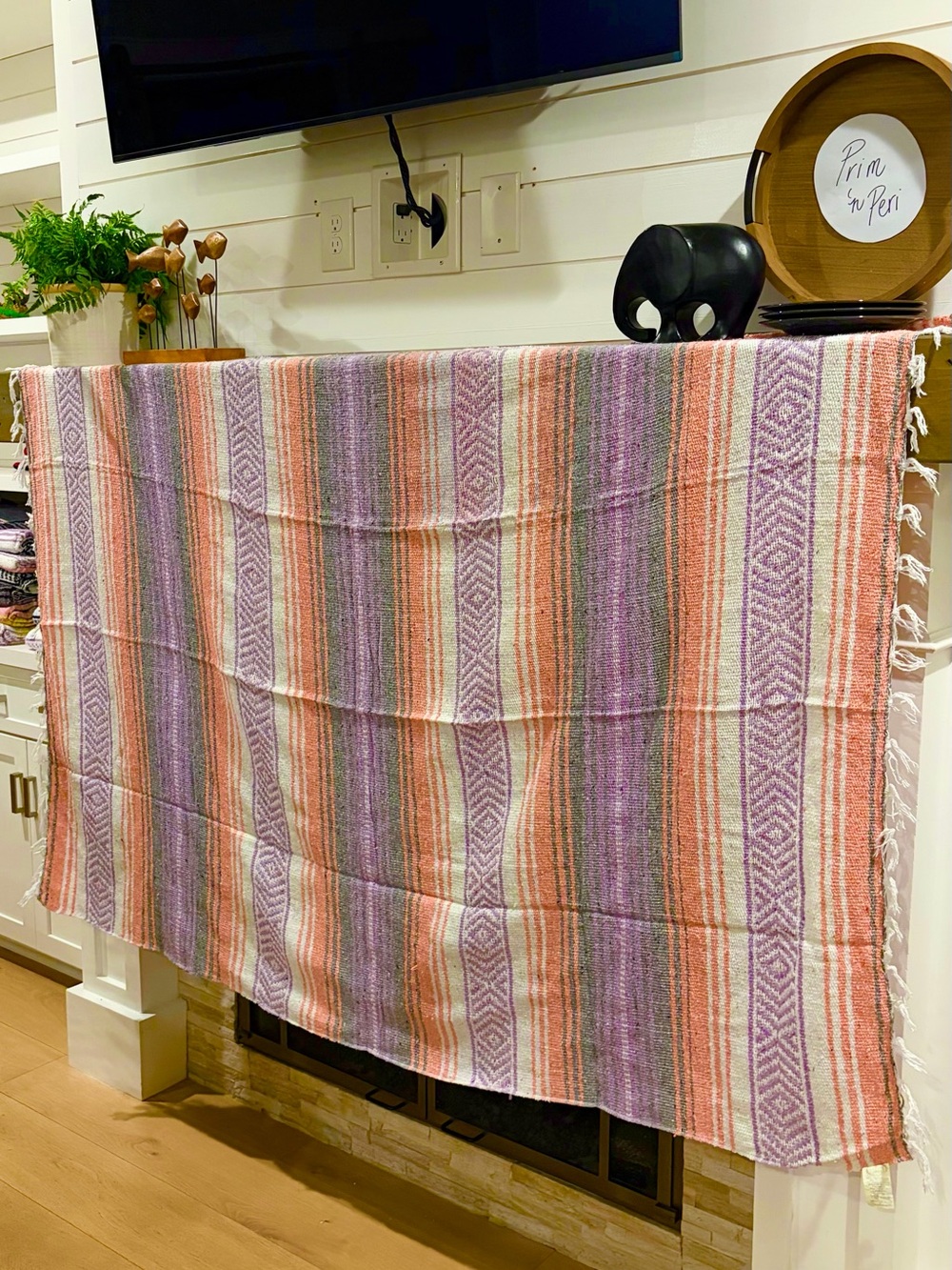 Mexican Falsa Blanket – Woven Striped Serape Throw with Fringe